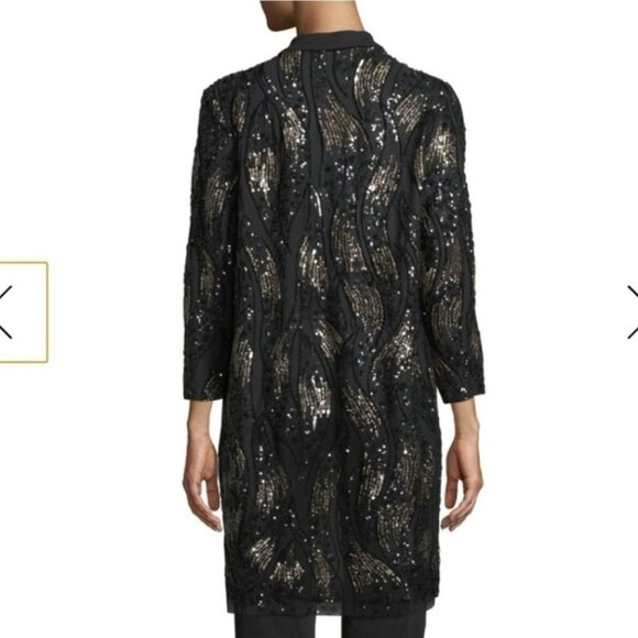 Misook Sequin Mesh Duster Jacket Black Gold Size PXL - Picture 12 of 12